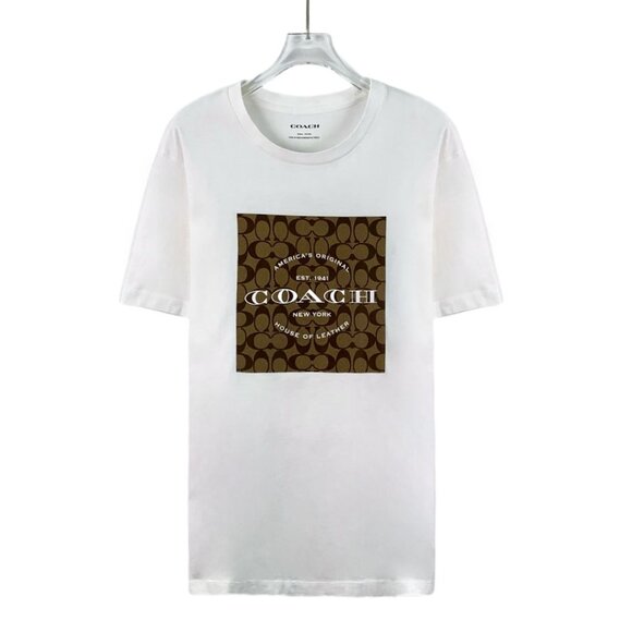 Coach White Logo Print Round-Neck Short-Sleeve T-Shirt Size S 100% Cotton Made I - Picture 1 of 7